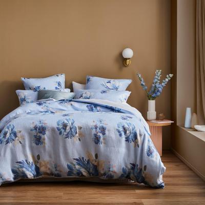 Platinum Lara Blue Linen Look Printed Quilt Cover Set | Double Bed | Blue